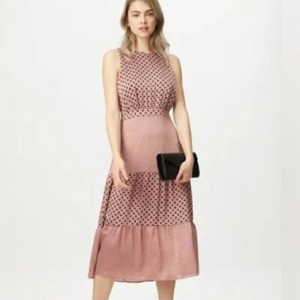 Ted Baker Izzie Dusty Pink Mix Polka Dot Midi Dress, Size 2 (US Size 6)